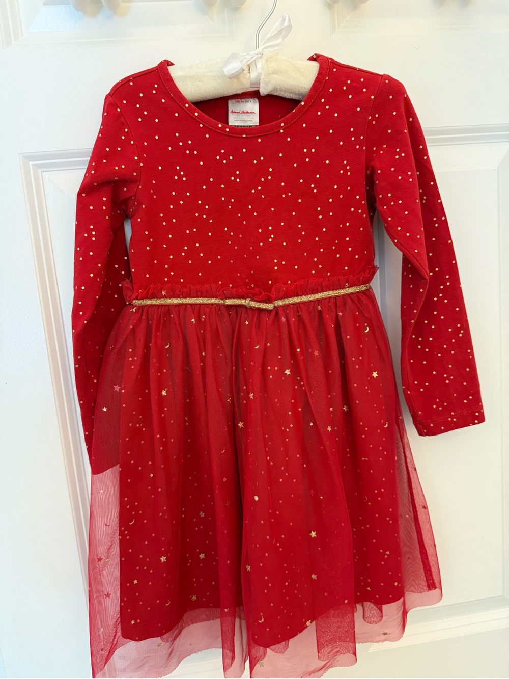 Hanna Andersson Red Long-Sleeve Top with Gold Dots